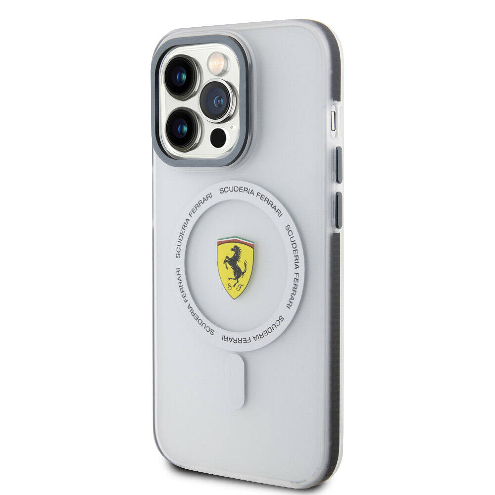 iPhone 15 Pro Kılıf Ferrari Orijinal Lisanslı M-safe Şarj Özellikli Kontrast Bumper SF Ring Kılıf