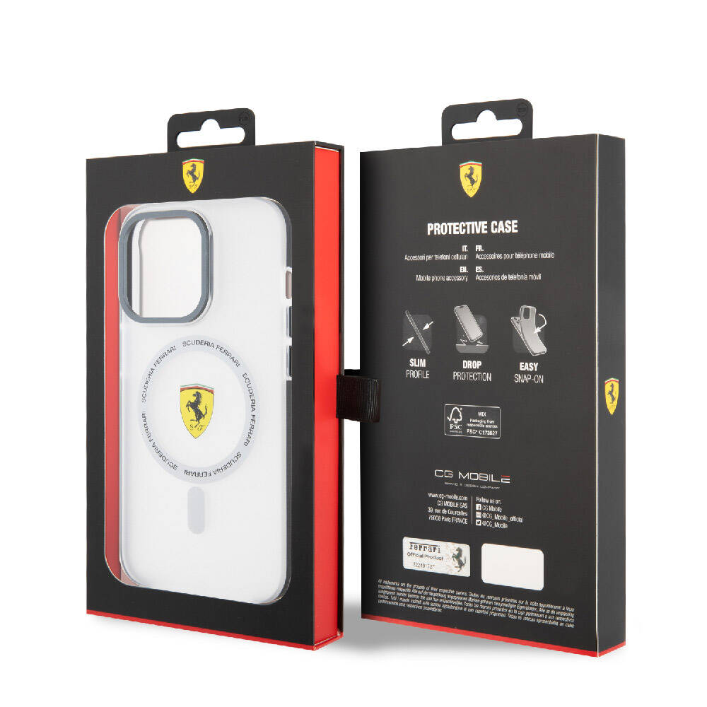 iPhone 15 Pro Kılıf Ferrari Orijinal Lisanslı M-safe Şarj Özellikli Kontrast Bumper SF Ring Kılıf