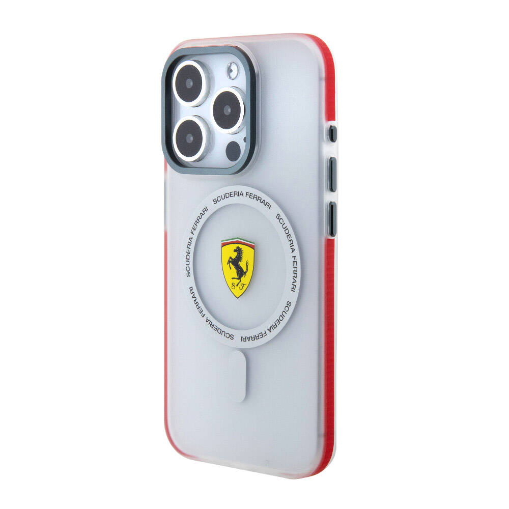 iPhone 15 Pro Kılıf Ferrari Orijinal Lisanslı M-safe Şarj Özellikli Kontrast Bumper SF Ring Kılıf