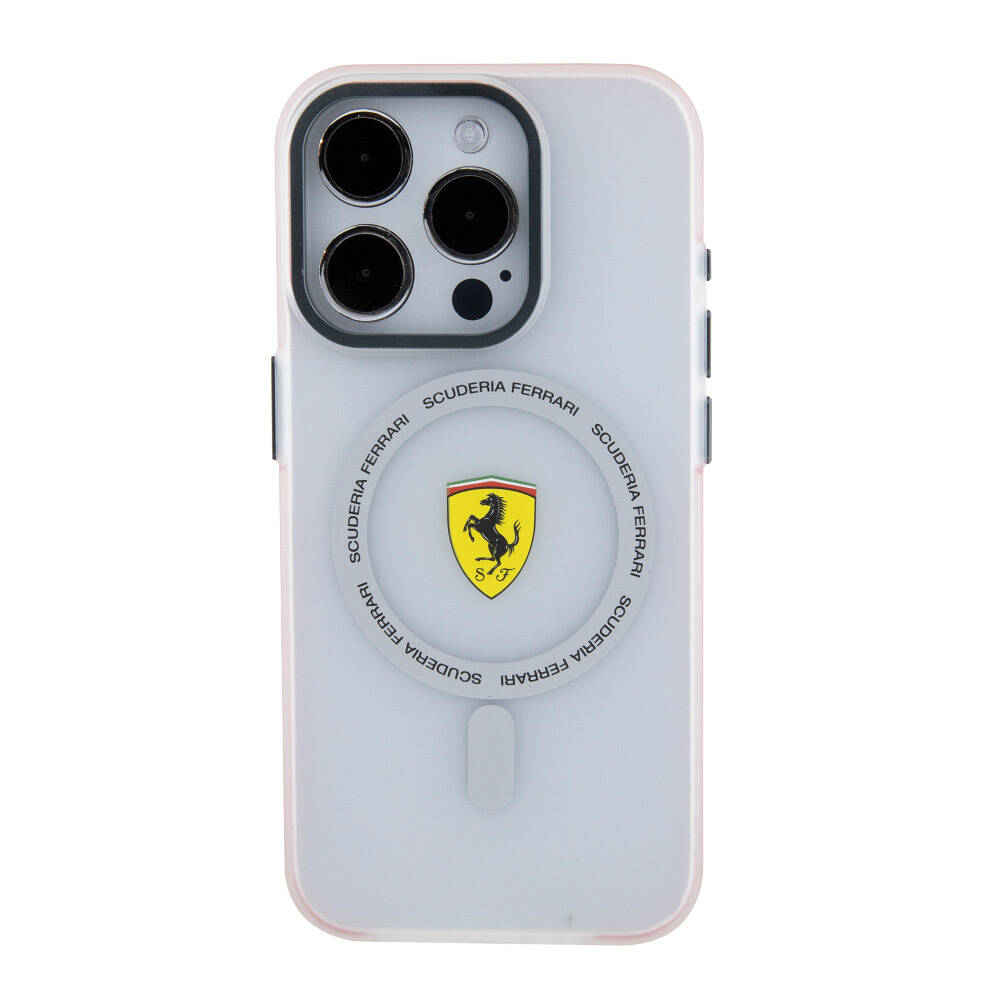 iPhone 15 Pro Kılıf Ferrari Orijinal Lisanslı M-safe Şarj Özellikli Kontrast Bumper SF Ring Kılıf