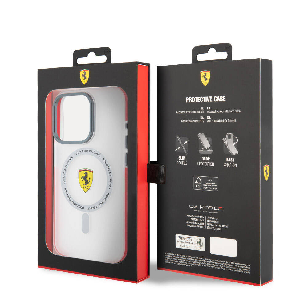 iPhone 15 Pro Kılıf Ferrari Orijinal Lisanslı M-safe Şarj Özellikli Kontrast Bumper SF Ring Kılıf