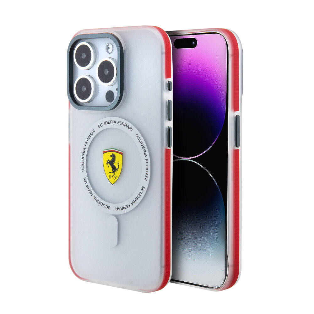 iPhone 15 Pro Kılıf Ferrari Orijinal Lisanslı M-safe Şarj Özellikli Kontrast Bumper SF Ring Kılıf