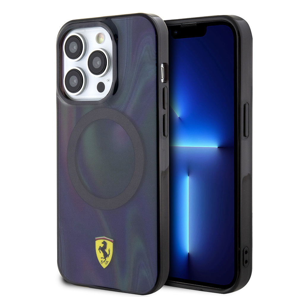 iPhone 15 Pro Kılıf Ferrari Orijinal Lisanslı M-safe Şarj Özellikli Transparan Renk Geçişli Iridescent Kılıf
