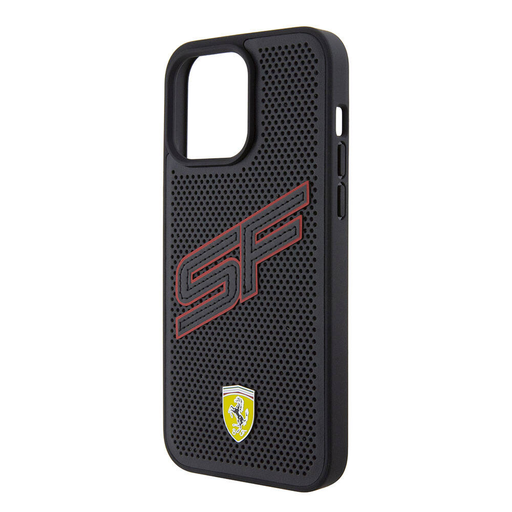 iPhone 15 Pro Kılıf Ferrari Orijinal Lisanslı PU Delikli Arka Yüzey Metal Logolu Dikişli Büyük SF Yazılı Kılıf
