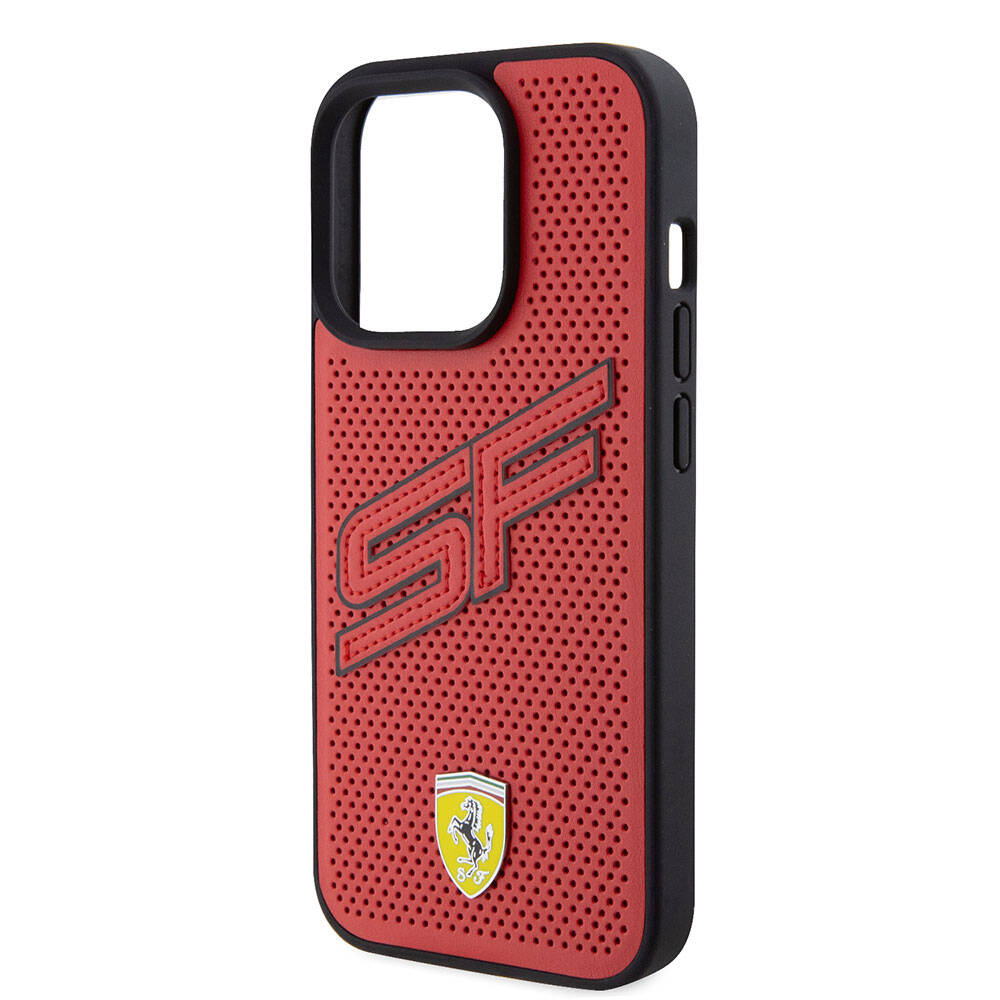 iPhone 15 Pro Kılıf Ferrari Orijinal Lisanslı PU Delikli Arka Yüzey Metal Logolu Dikişli Büyük SF Yazılı Kılıf