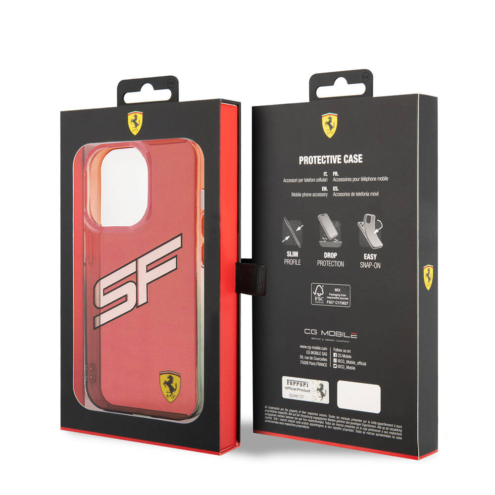 iPhone 15 Pro Kılıf Ferrari Orijinal Lisanslı Transparan SF Yazılı Kenarları Renk Geçişli Kılıf
