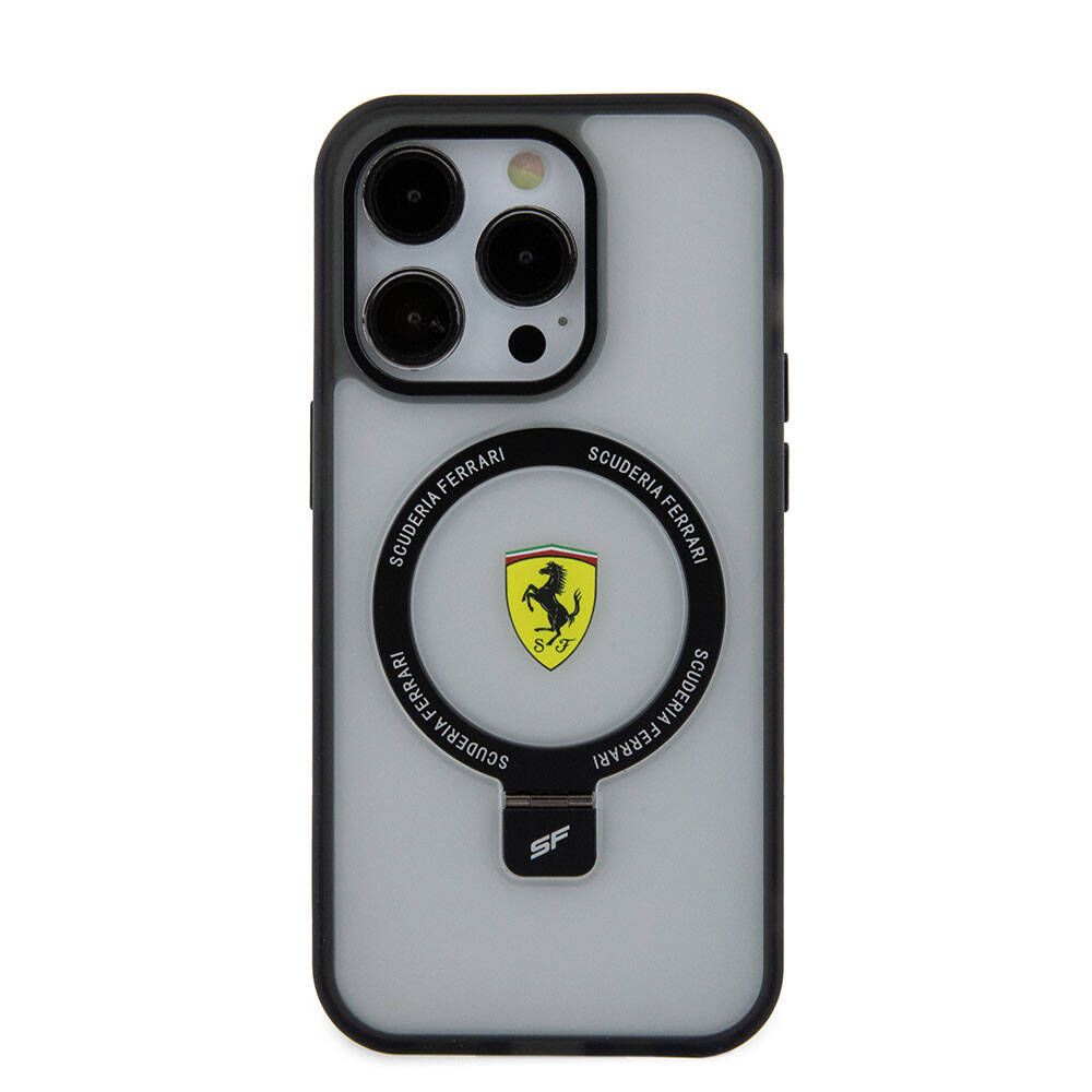 iPhone 15 Pro Kılıf Ferrari M-safe Şarj Özellikli Standlı Buzlu Yüzey Dizayn Kılıf