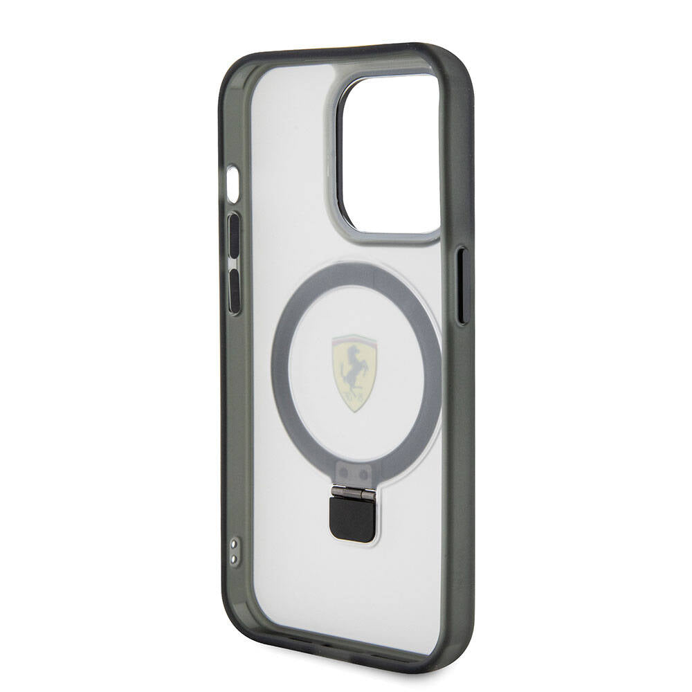iPhone 15 Pro Kılıf Ferrari M-safe Şarj Özellikli Standlı Buzlu Yüzey Dizayn Kılıf