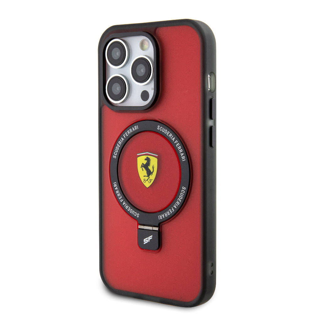 iPhone 15 Pro Kılıf Ferrari M-safe Şarj Özellikli Standlı Buzlu Yüzey Dizayn Kılıf