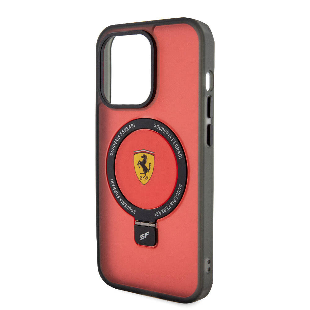 iPhone 15 Pro Kılıf Ferrari M-safe Şarj Özellikli Standlı Buzlu Yüzey Dizayn Kılıf