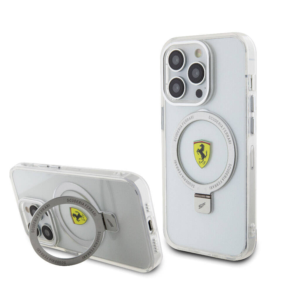 iPhone 15 Pro Kılıf Ferrari M-safe Şarj Özellikli Standlı Buzlu Yüzey Dizayn Kılıf