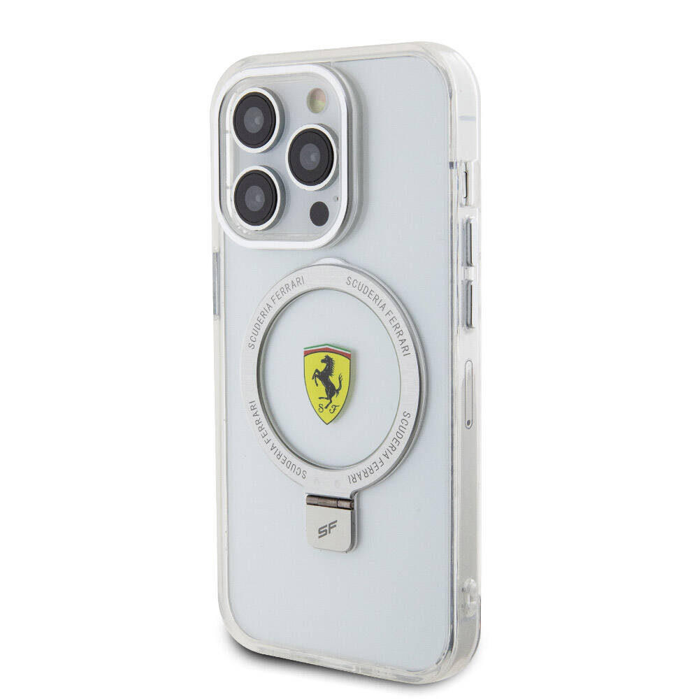 iPhone 15 Pro Kılıf Ferrari M-safe Şarj Özellikli Standlı Buzlu Yüzey Dizayn Kılıf