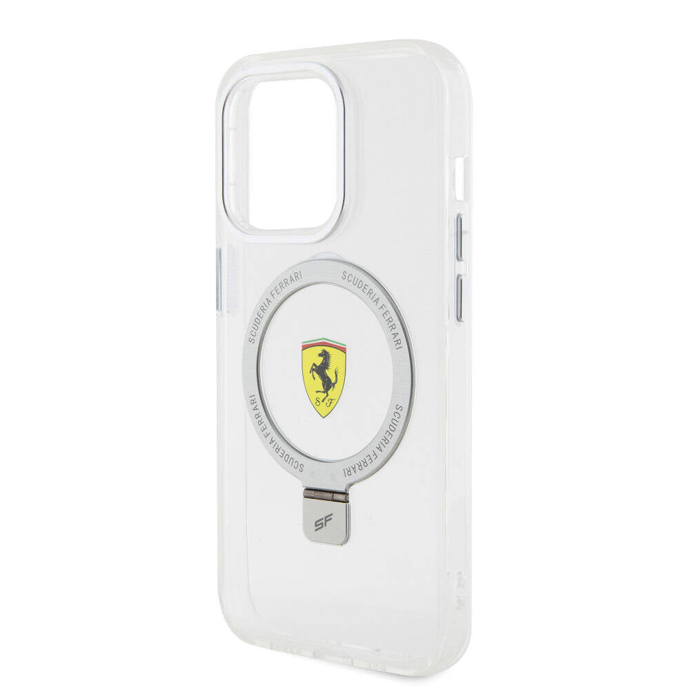 iPhone 15 Pro Kılıf Ferrari M-safe Şarj Özellikli Standlı Buzlu Yüzey Dizayn Kılıf