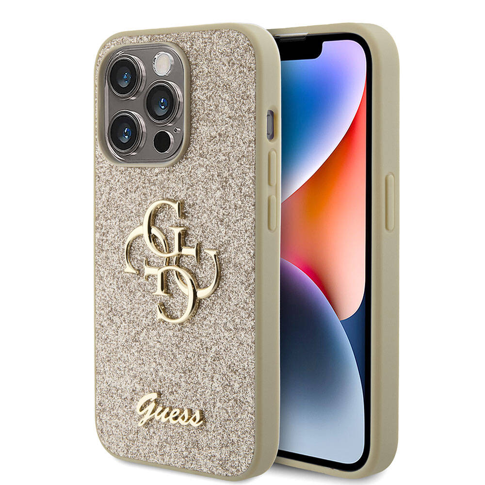 iPhone 15 Pro Kılıf Guess Orijinal Lisanslı 4G Büyük Metal Logolu Glitter Kılıf