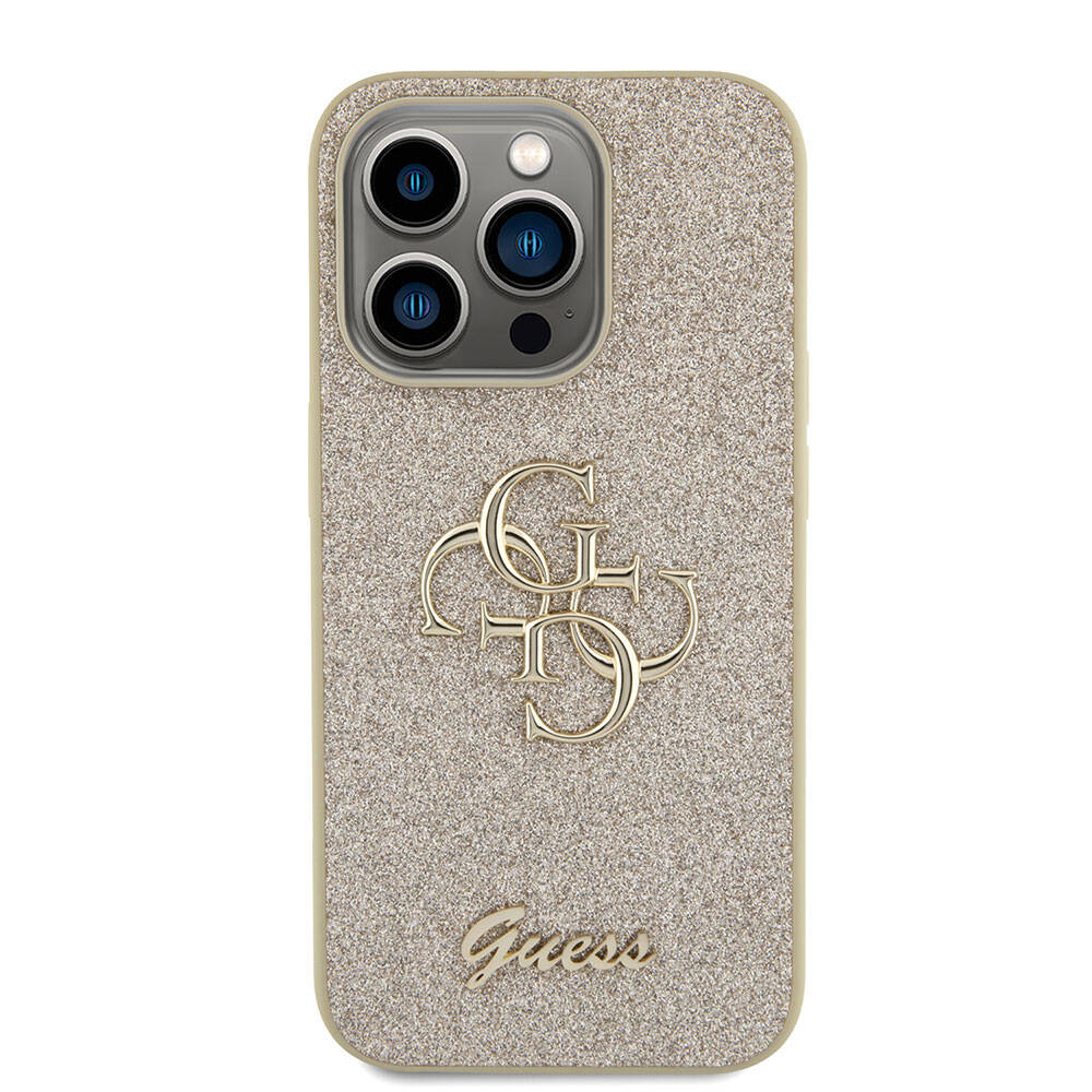 iPhone 15 Pro Kılıf Guess Orijinal Lisanslı 4G Büyük Metal Logolu Glitter Kılıf