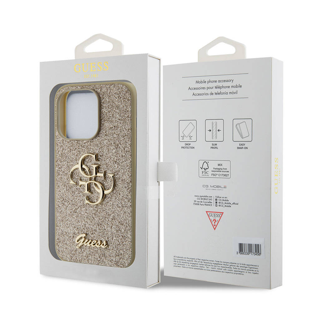 iPhone 15 Pro Kılıf Guess Orijinal Lisanslı 4G Büyük Metal Logolu Glitter Kılıf