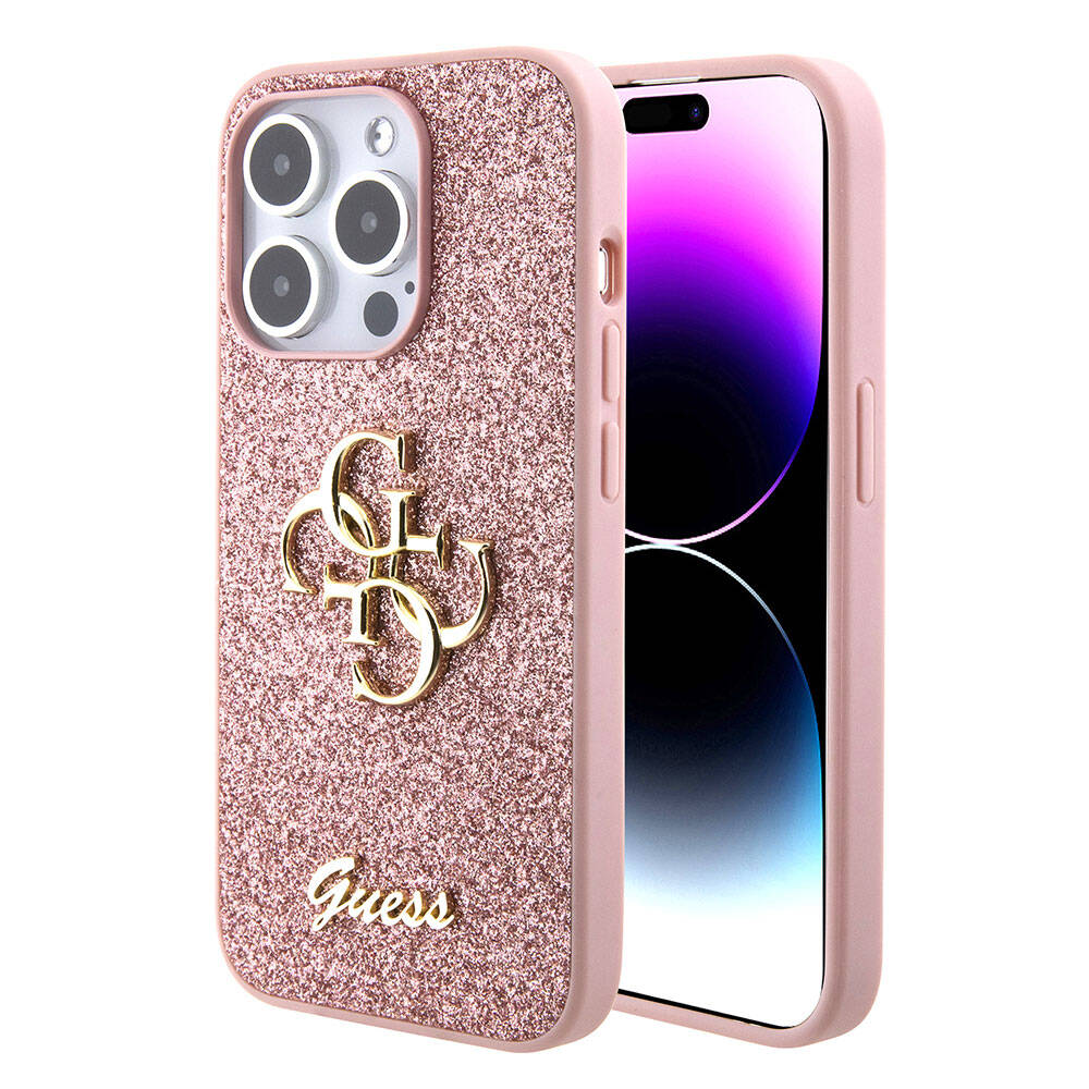 iPhone 15 Pro Kılıf Guess Orijinal Lisanslı 4G Büyük Metal Logolu Glitter Kılıf