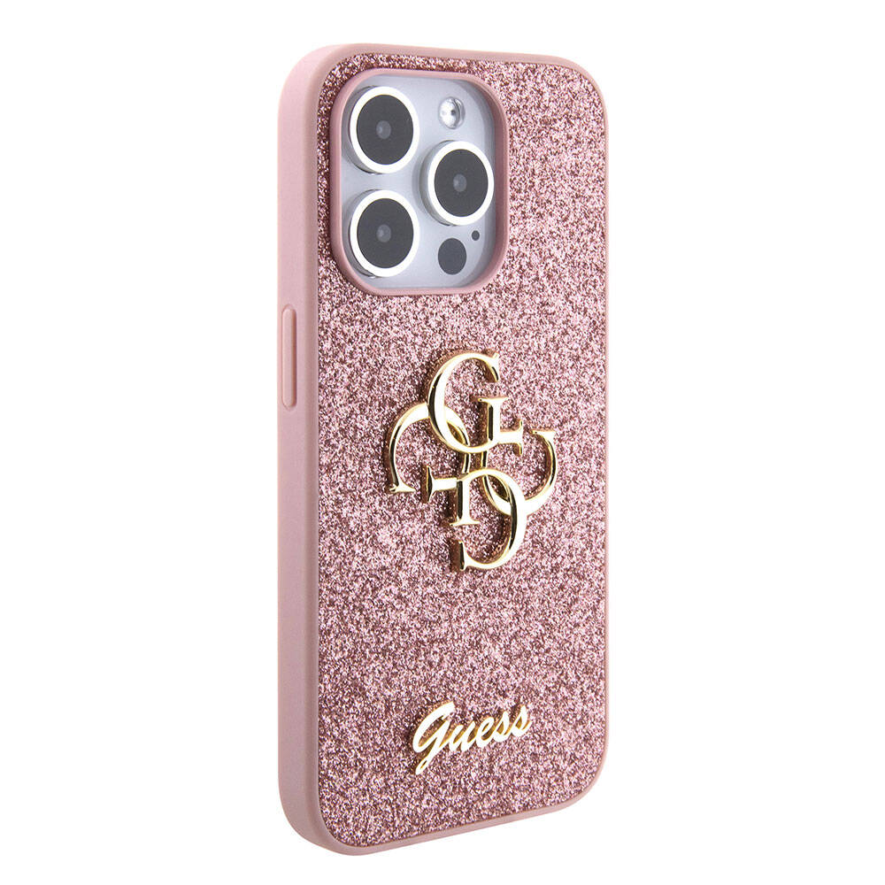 iPhone 15 Pro Kılıf Guess Orijinal Lisanslı 4G Büyük Metal Logolu Glitter Kılıf