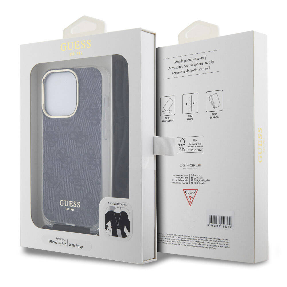 iPhone 15 Pro Kılıf Guess Orijinal Lisanslı Çapraz Kordon 4G Desenli Kılıf