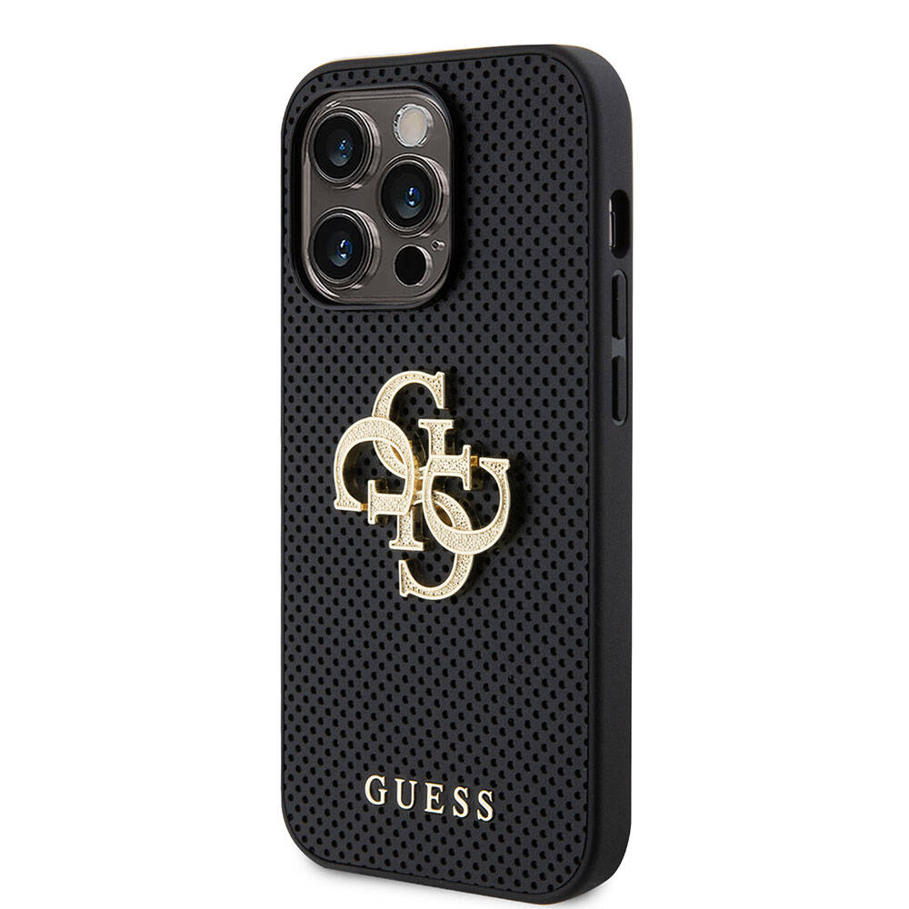 iPhone 15 Pro Kılıf Guess Orijinal Lisanslı Delikli Yazı ve 4G Glitter Büyük Metal Logolu Kılıf
