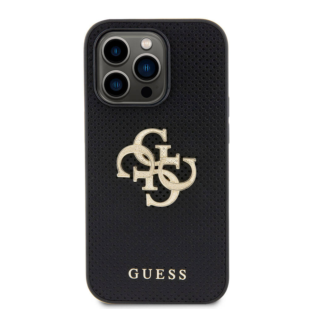 iPhone 15 Pro Kılıf Guess Orijinal Lisanslı Delikli Yazı ve 4G Glitter Büyük Metal Logolu Kılıf