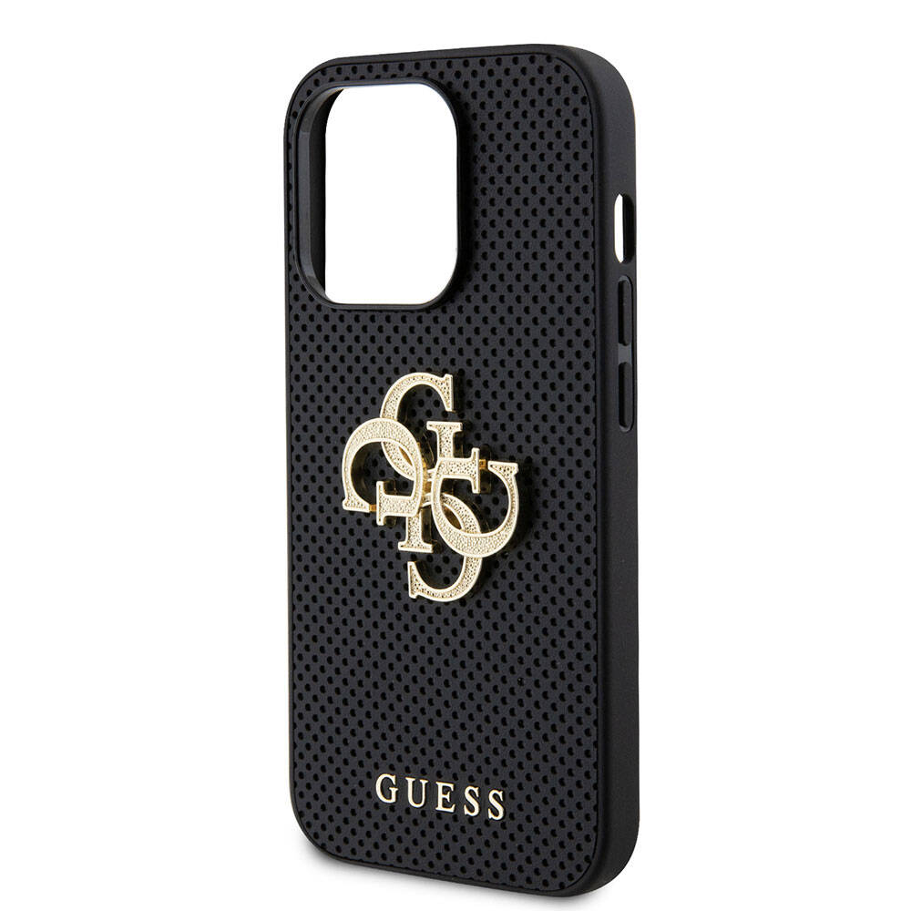 iPhone 15 Pro Kılıf Guess Orijinal Lisanslı Delikli Yazı ve 4G Glitter Büyük Metal Logolu Kılıf
