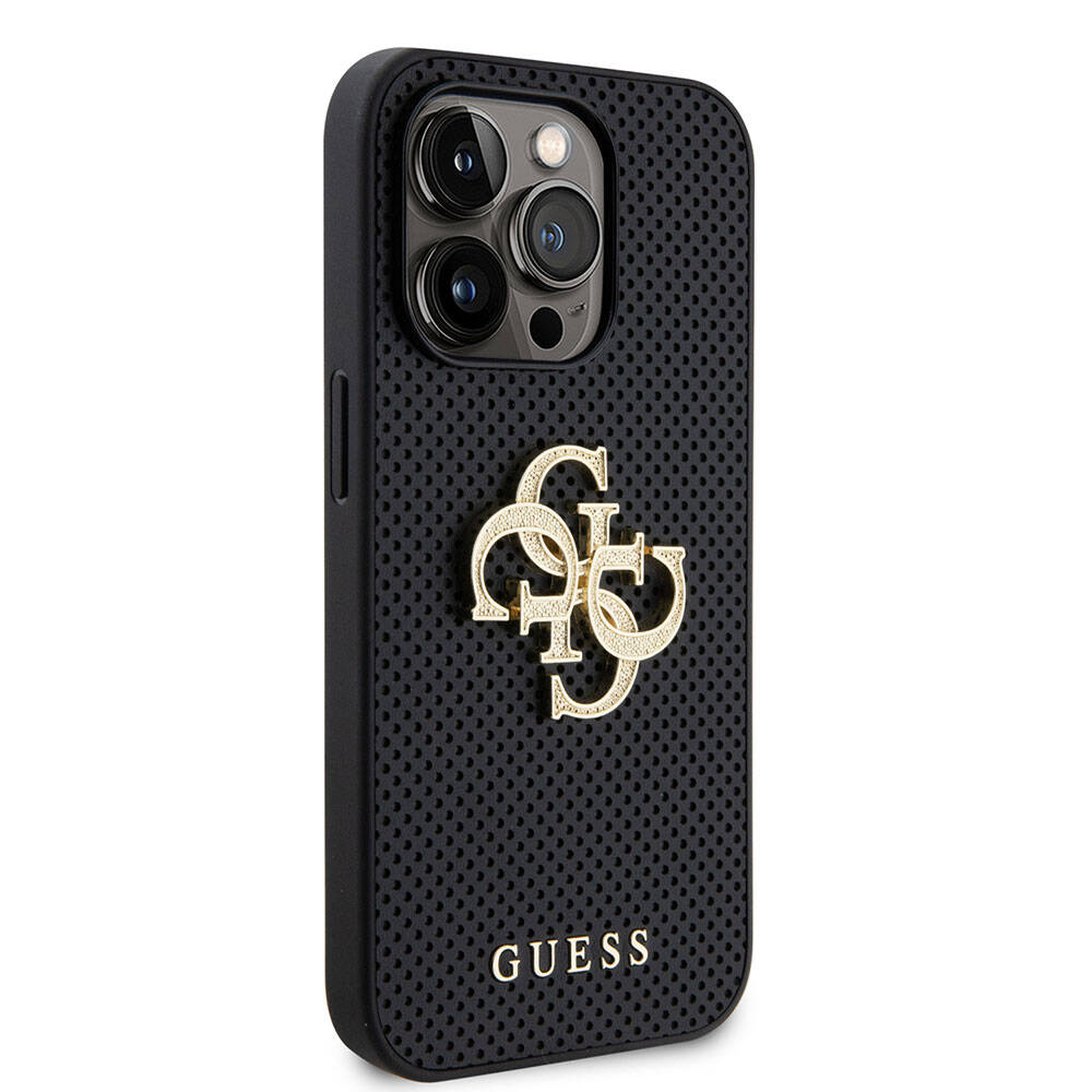 iPhone 15 Pro Kılıf Guess Orijinal Lisanslı Delikli Yazı ve 4G Glitter Büyük Metal Logolu Kılıf