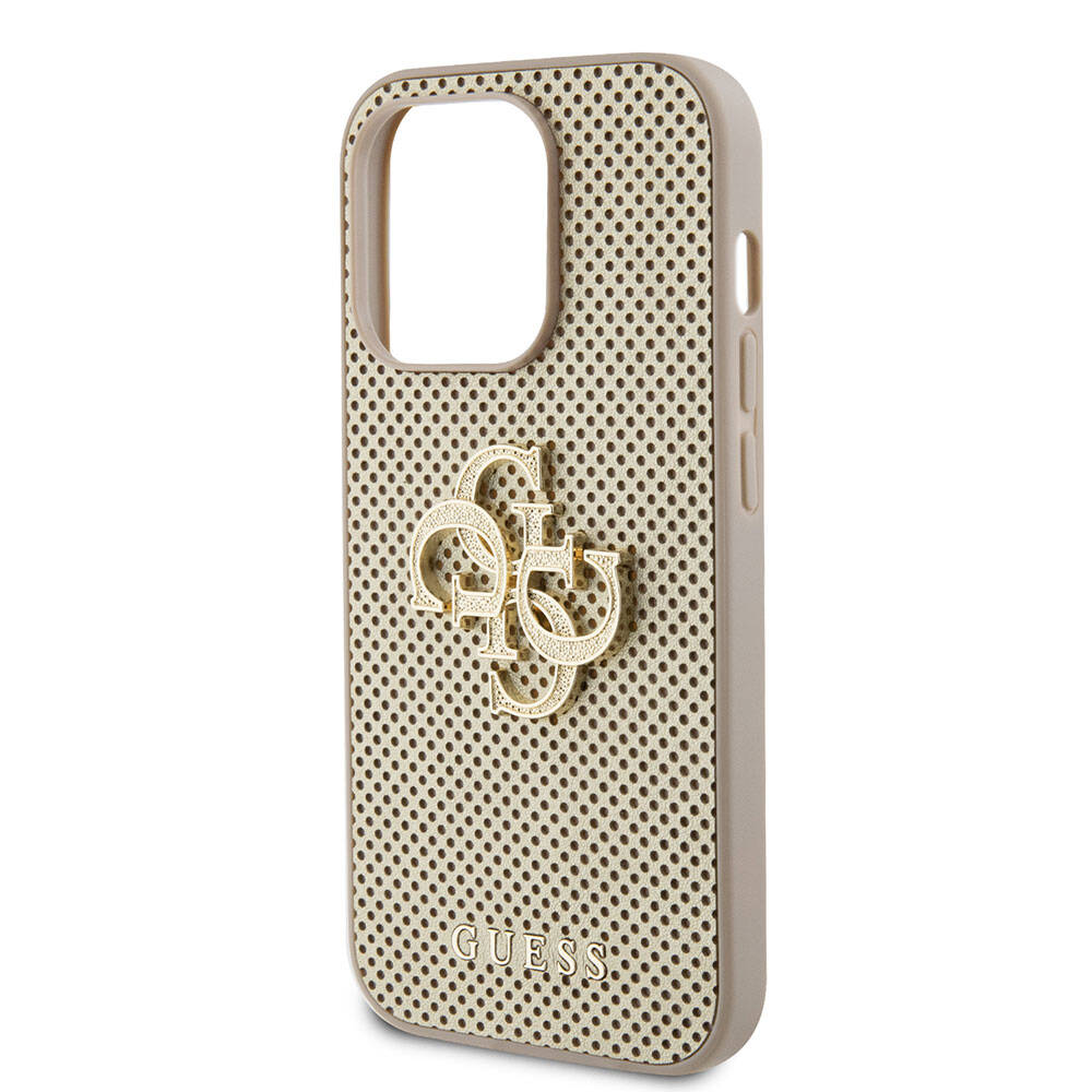 iPhone 15 Pro Kılıf Guess Orijinal Lisanslı Delikli Yazı ve 4G Glitter Büyük Metal Logolu Kılıf