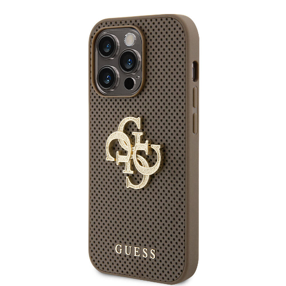 iPhone 15 Pro Kılıf Guess Orijinal Lisanslı Delikli Yazı ve 4G Glitter Büyük Metal Logolu Kılıf