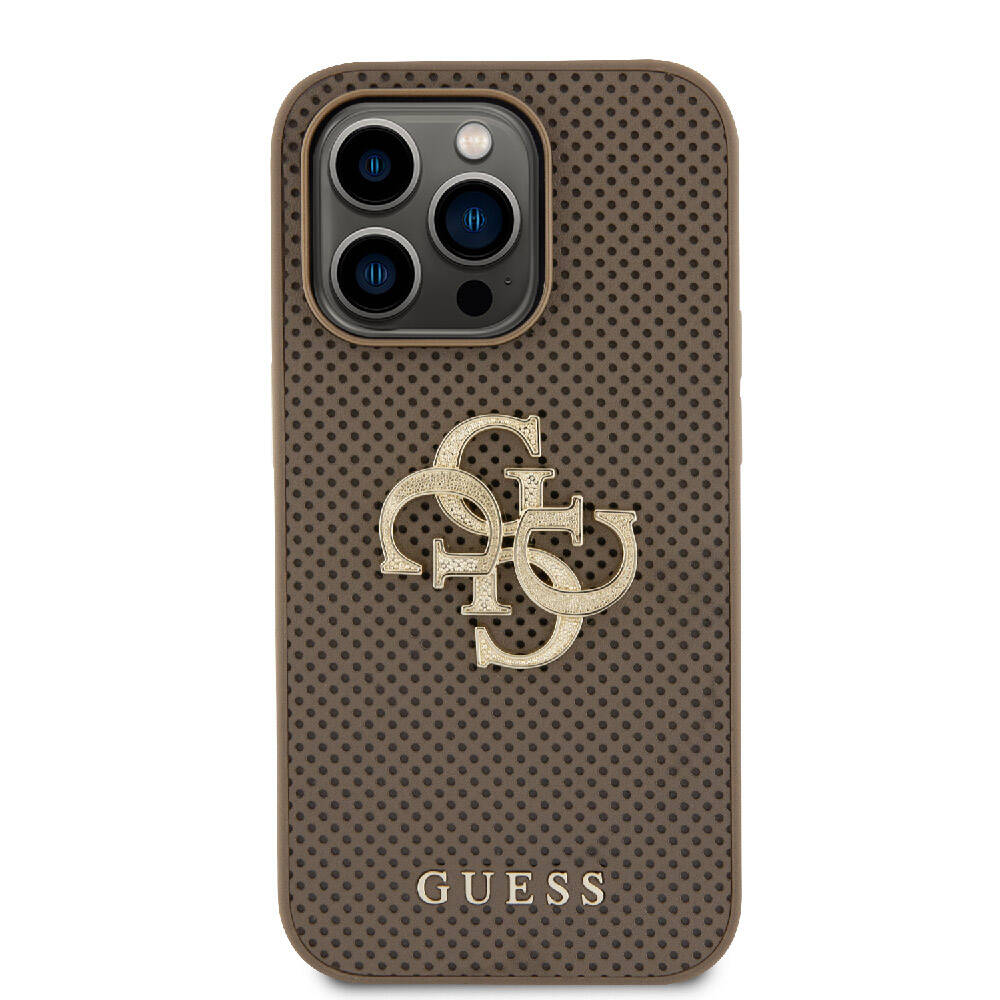 iPhone 15 Pro Kılıf Guess Orijinal Lisanslı Delikli Yazı ve 4G Glitter Büyük Metal Logolu Kılıf