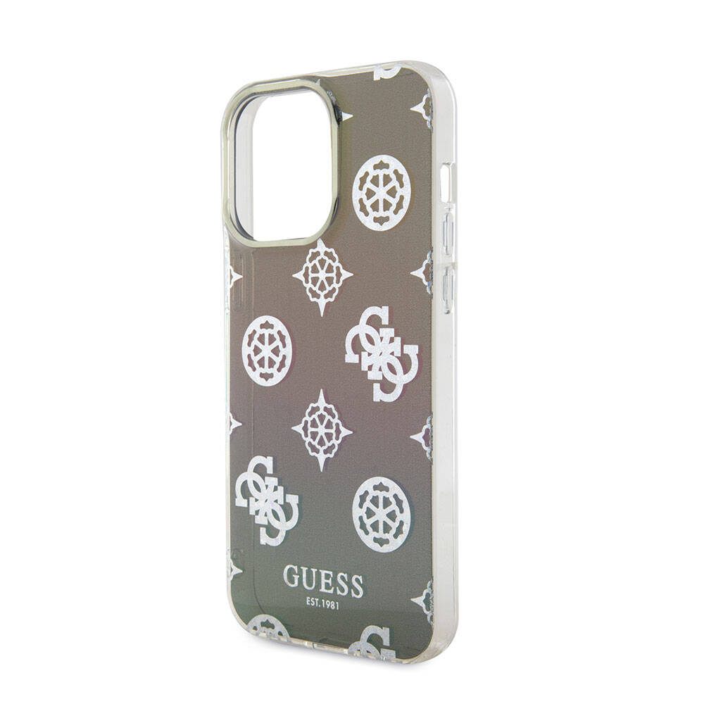 iPhone 15 Pro Kılıf Guess Orijinal Lisanslı Desenli Yazı Logolu Askı İpli Holografik Glitter Peony Kılıf