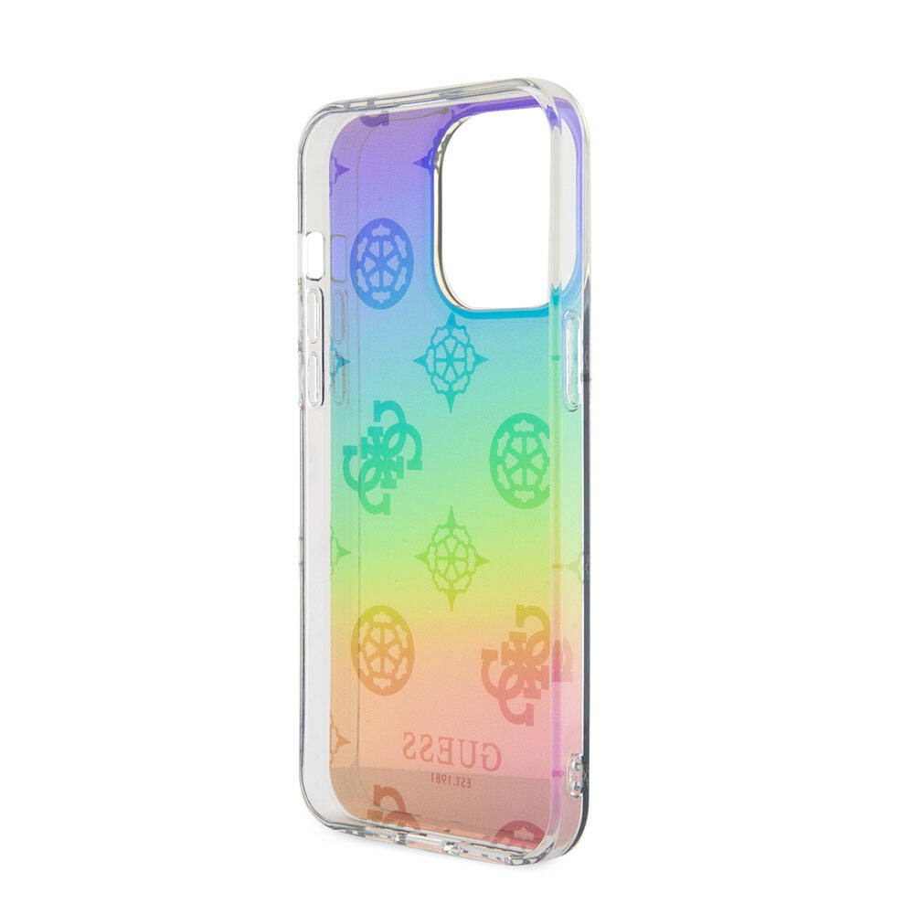 iPhone 15 Pro Kılıf Guess Orijinal Lisanslı Desenli Yazı Logolu Askı İpli Holografik Glitter Peony Kılıf
