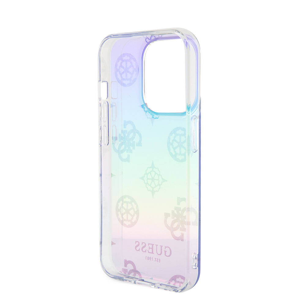 iPhone 15 Pro Kılıf Guess Orijinal Lisanslı Desenli Yazı Logolu Askı İpli Holografik Glitter Peony Kılıf