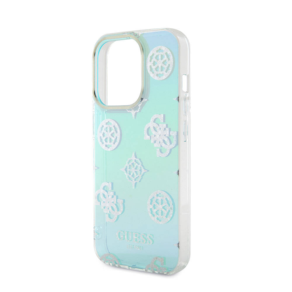 iPhone 15 Pro Kılıf Guess Orijinal Lisanslı Desenli Yazı Logolu Askı İpli Holografik Glitter Peony Kılıf
