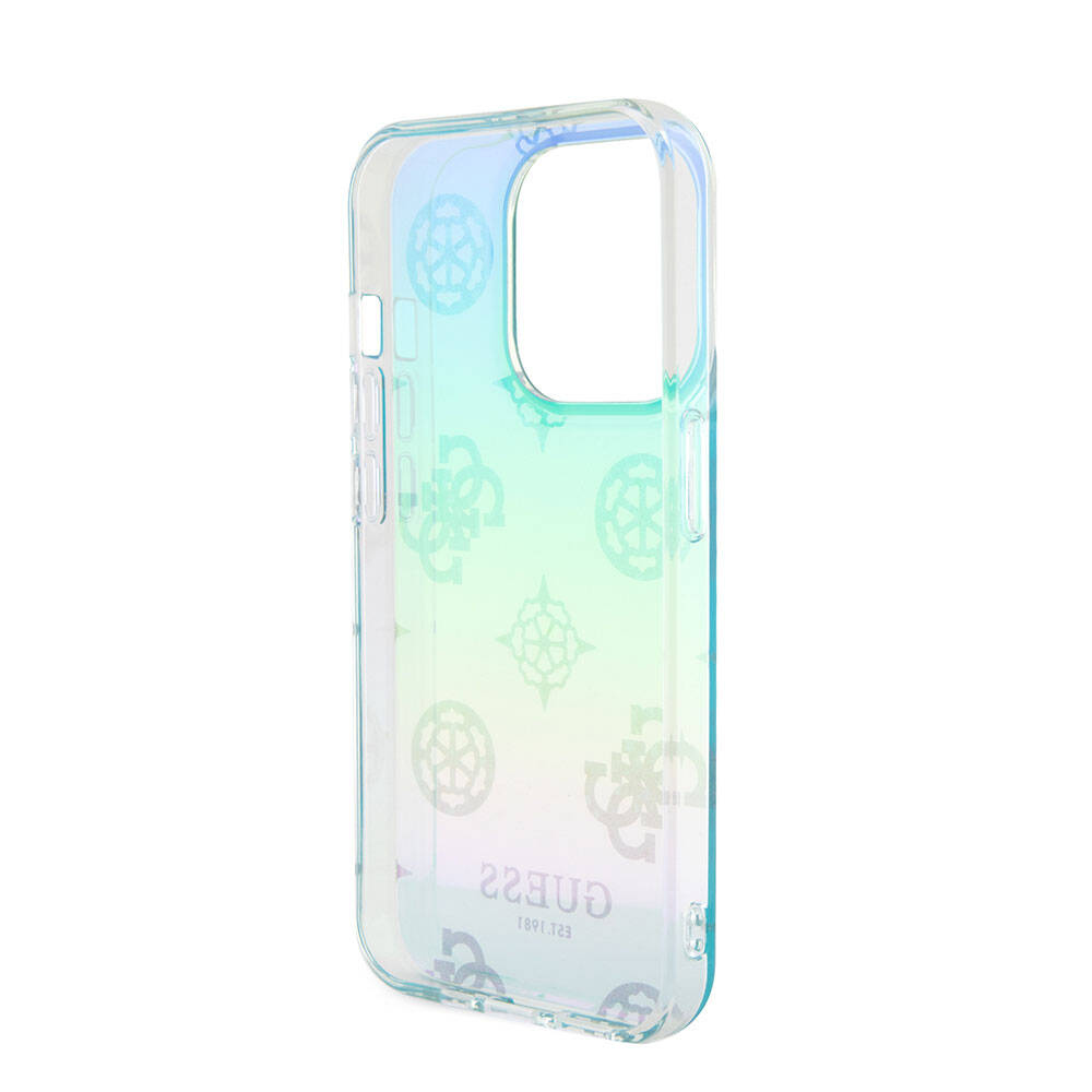 iPhone 15 Pro Kılıf Guess Orijinal Lisanslı Desenli Yazı Logolu Askı İpli Holografik Glitter Peony Kılıf