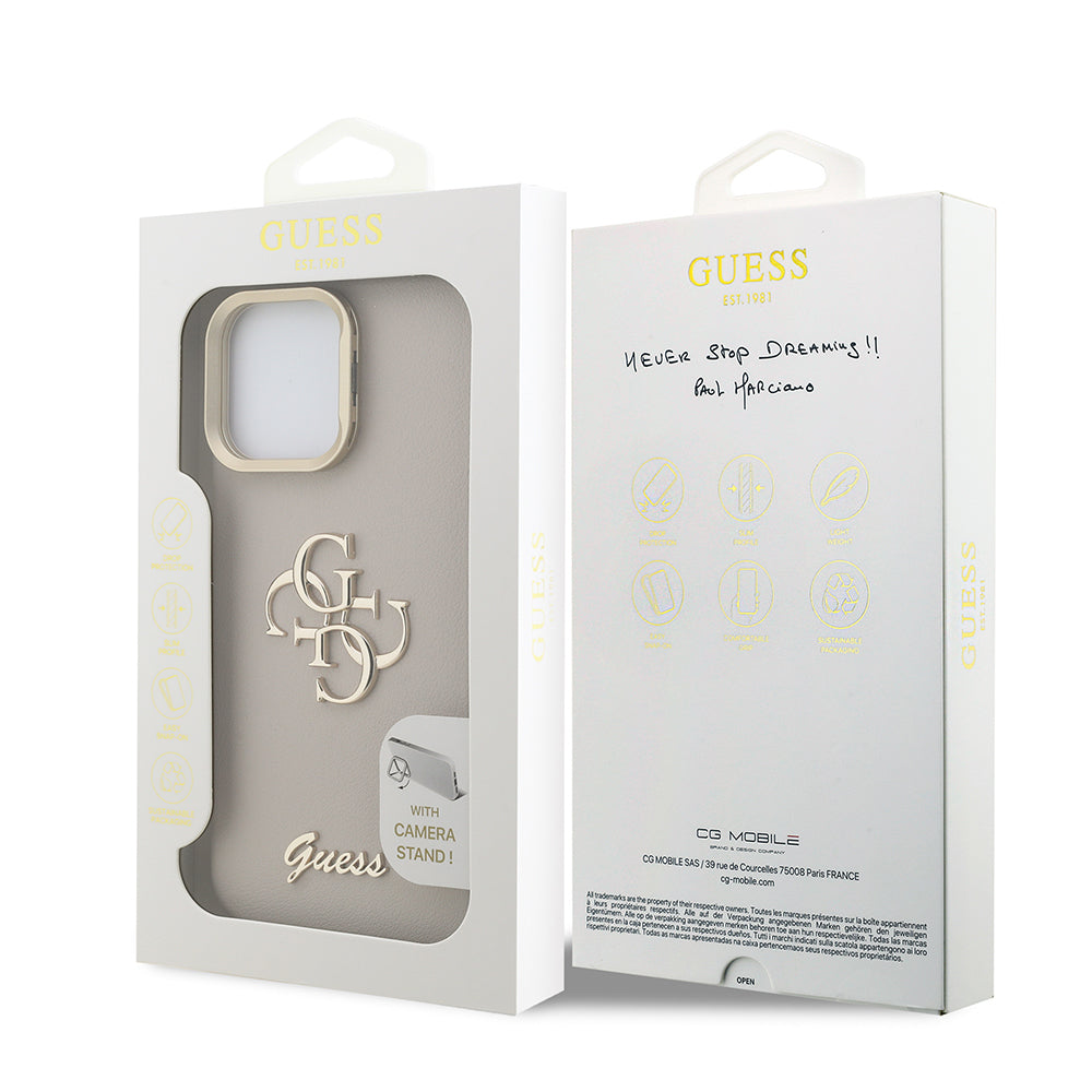 iPhone 15 Pro Kılıf Guess Orijinal Lisanslı Grained Yazı Logolu Kamera Standlı Kılıf