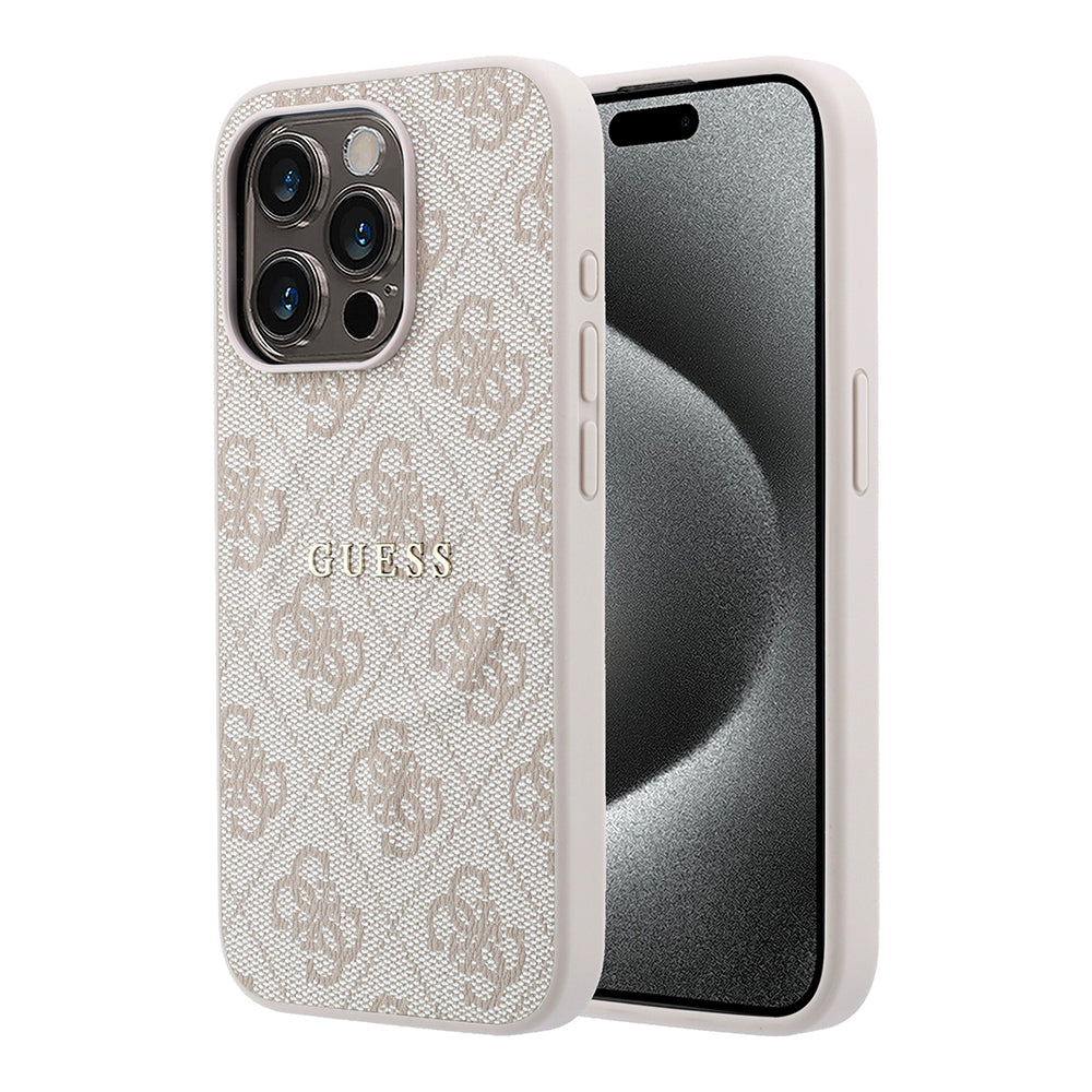 iPhone 15 Pro Kılıf Guess Orijinal Lisanslı M-safe Kabartmalı 4G Desenli Yazı Logolu Kılıf