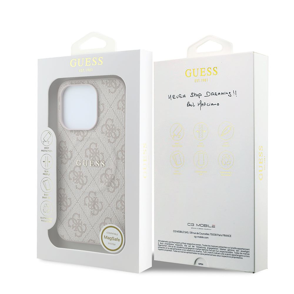 iPhone 15 Pro Kılıf Guess Orijinal Lisanslı M-safe Kabartmalı 4G Desenli Yazı Logolu Kılıf