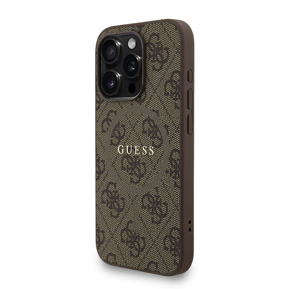 iPhone 15 Pro Kılıf Guess Orijinal Lisanslı M-safe Şarj Özellikli PU Deri Bilek Askı İpli Yazı Logolu Kılıf