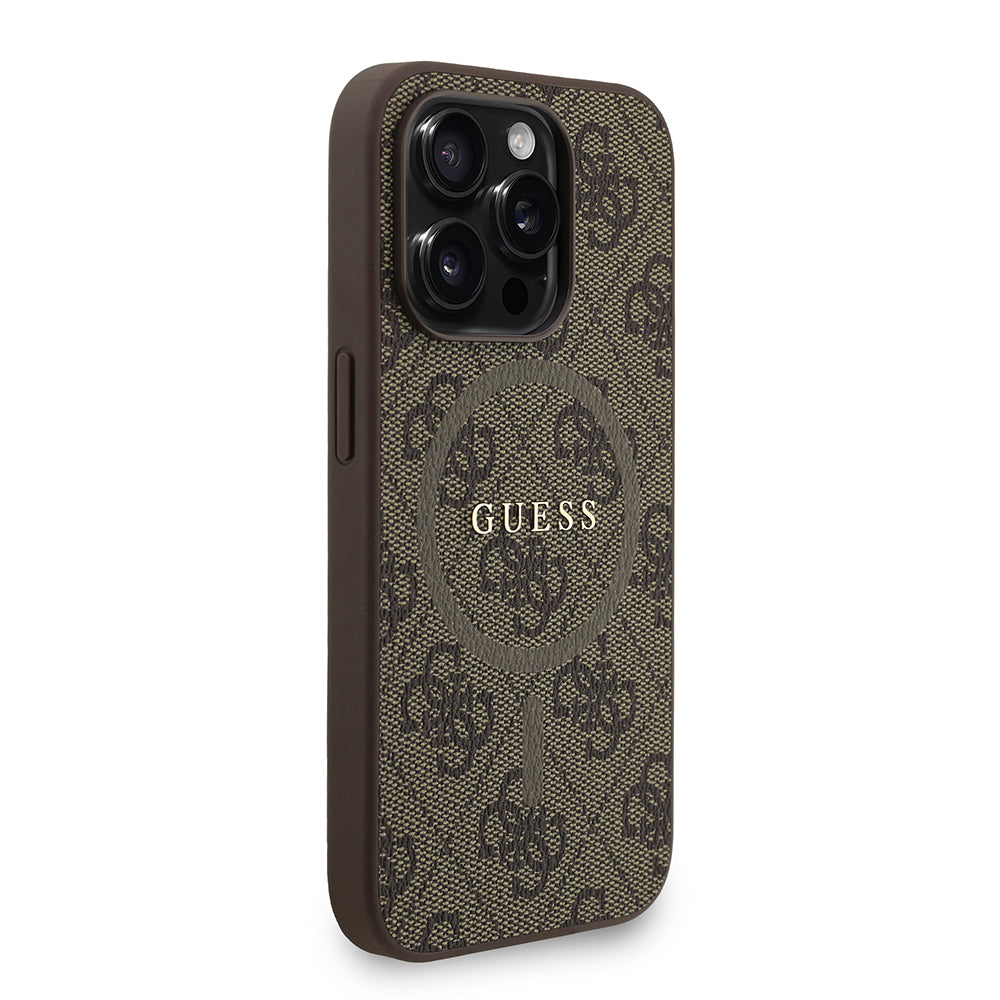 iPhone 15 Pro Kılıf Guess Orijinal Lisanslı M-safe Şarj Özellikli PU Deri Bilek Askı İpli Yazı Logolu Kılıf