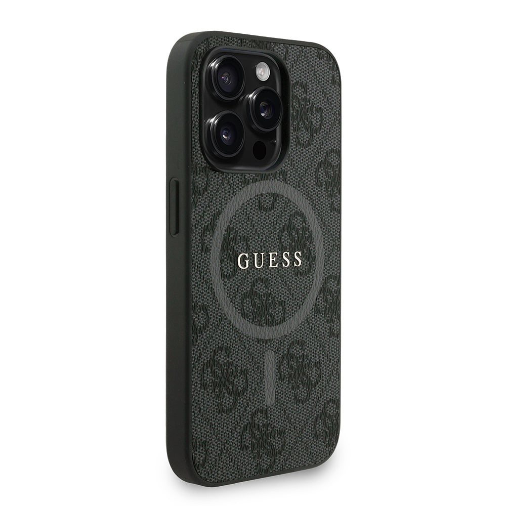 iPhone 15 Pro Kılıf Guess Orijinal Lisanslı M-safe Şarj Özellikli PU Deri Bilek Askı İpli Yazı Logolu Kılıf
