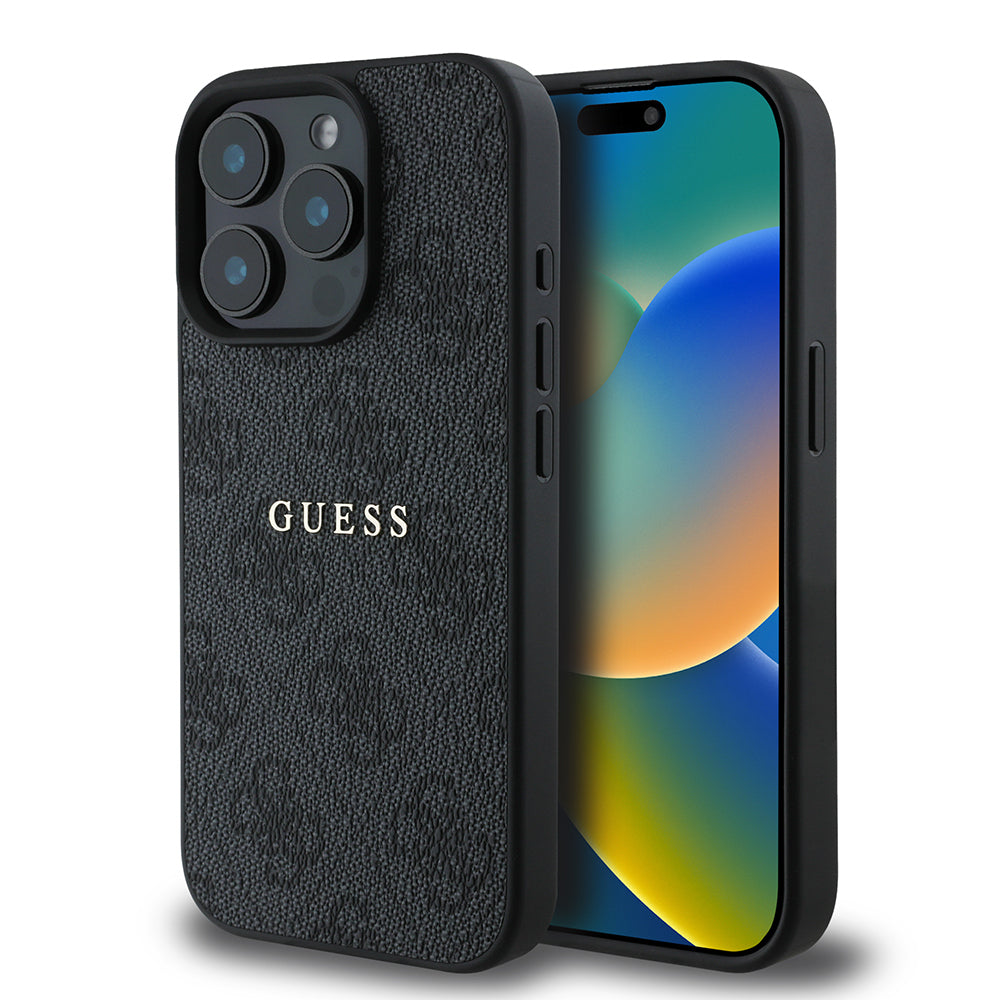 iPhone 15 Pro Kılıf Guess Orijinal Lisanslı M-safe Şarj Özellikli 4G Desen Yazı Logolu Kılıf