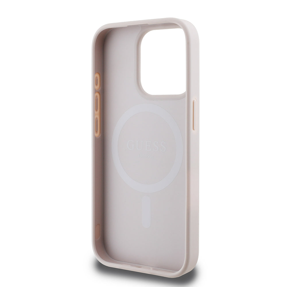 iPhone 15 Pro Kılıf Guess Orijinal Lisanslı M-safe Şarj Özellikli 4G Desen Yazı Logolu Kılıf