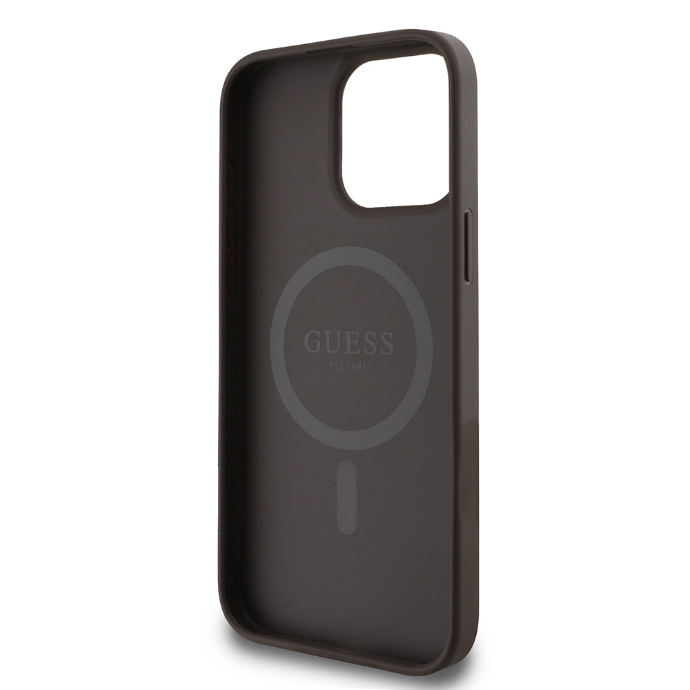 iPhone 15 Pro Kılıf Guess Orijinal Lisanslı M-safe Şarj Özellikli 4G Desen Yazı Logolu Kılıf