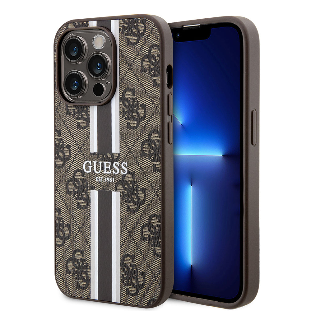 iPhone 15 Pro Kılıf Guess Orijinal Lisanslı M-safe Şarj Özellikli 4G Şerit Tasarımlı Printed Kılıf