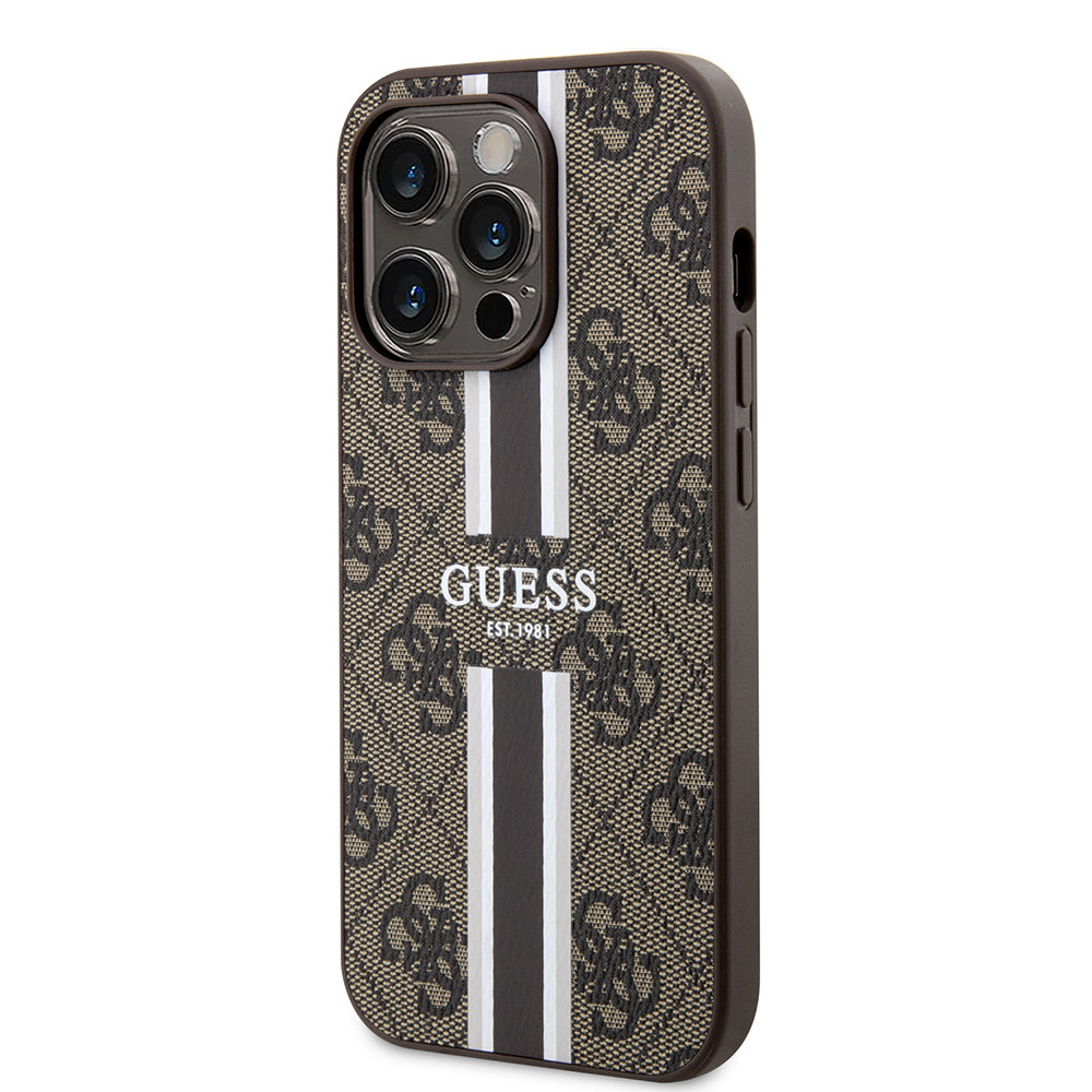 iPhone 15 Pro Kılıf Guess Orijinal Lisanslı M-safe Şarj Özellikli 4G Şerit Tasarımlı Printed Kılıf