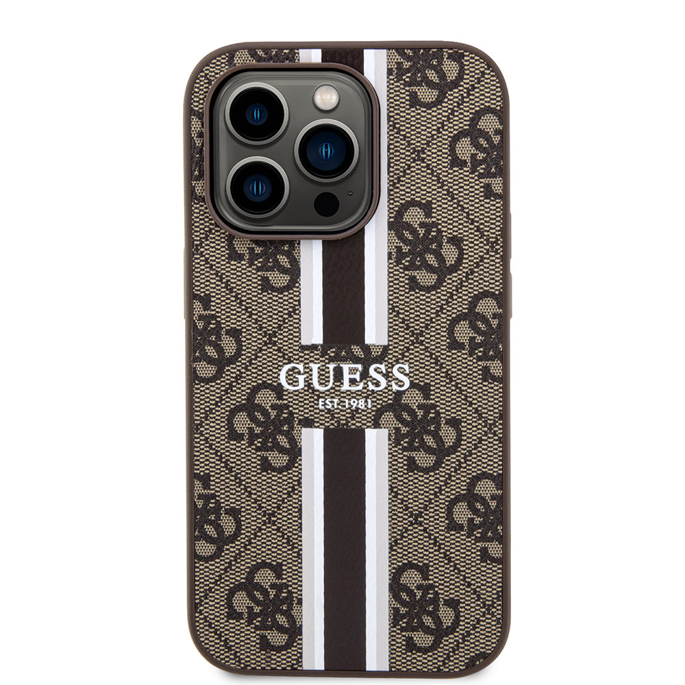 iPhone 15 Pro Kılıf Guess Orijinal Lisanslı M-safe Şarj Özellikli 4G Şerit Tasarımlı Printed Kılıf