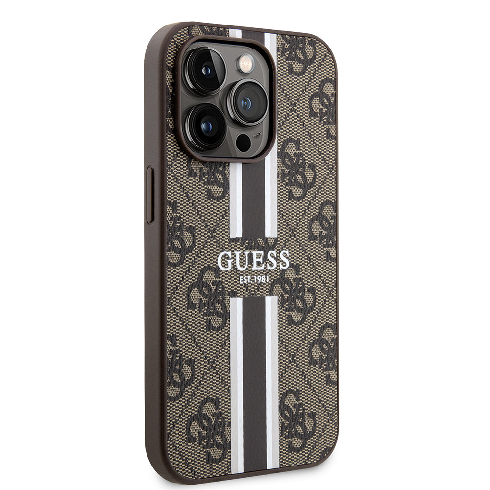 iPhone 15 Pro Kılıf Guess Orijinal Lisanslı M-safe Şarj Özellikli 4G Şerit Tasarımlı Printed Kılıf