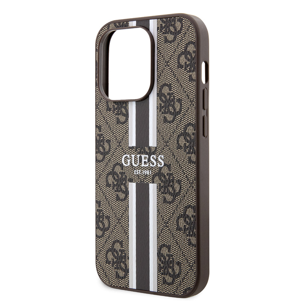 iPhone 15 Pro Kılıf Guess Orijinal Lisanslı M-safe Şarj Özellikli 4G Şerit Tasarımlı Printed Kılıf