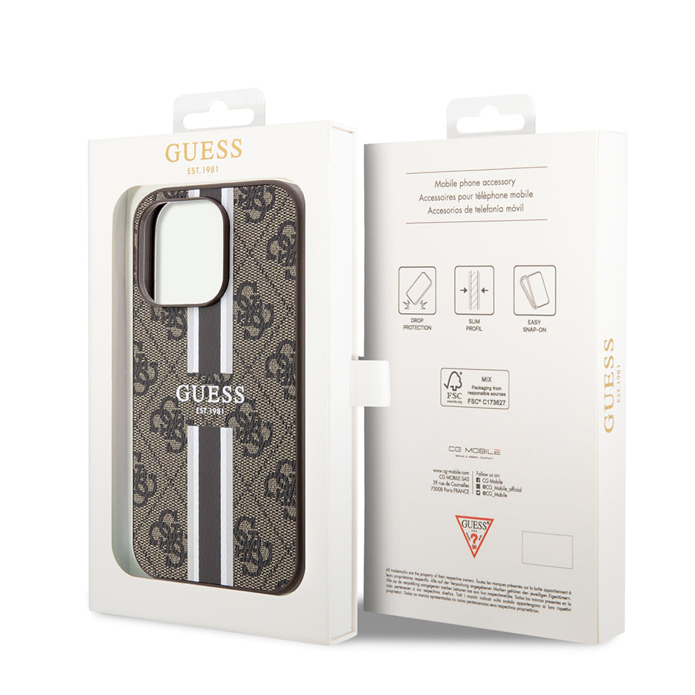 iPhone 15 Pro Kılıf Guess Orijinal Lisanslı M-safe Şarj Özellikli 4G Şerit Tasarımlı Printed Kılıf